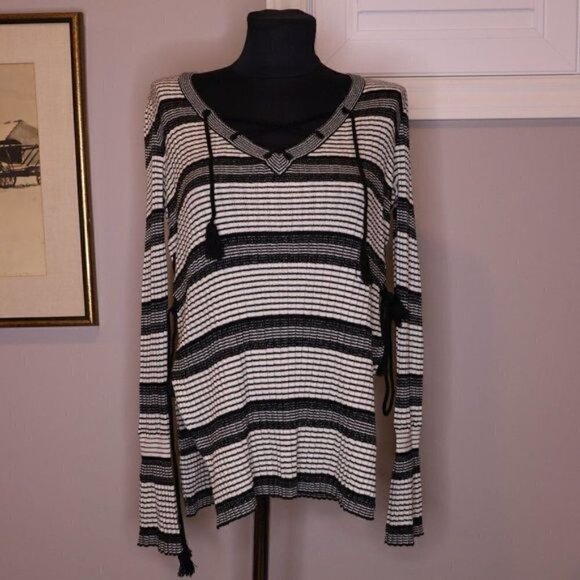 Derek Lam 10 Crosby Silk Cashmere Knit Striped Knit Lace Up Top Sz XS - Picture 2 of 8